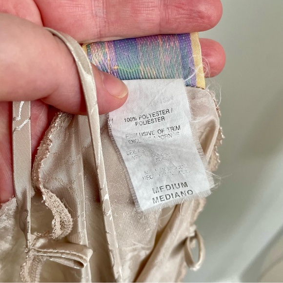 Vintage Expressions Lace Trim Satin Slip Dress Champagne Size Medium Coquette - Picture 3 of 7